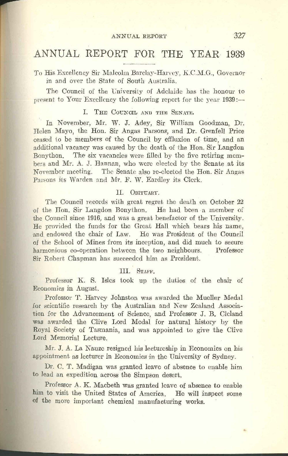 1939 University of Adelaide Annual Report