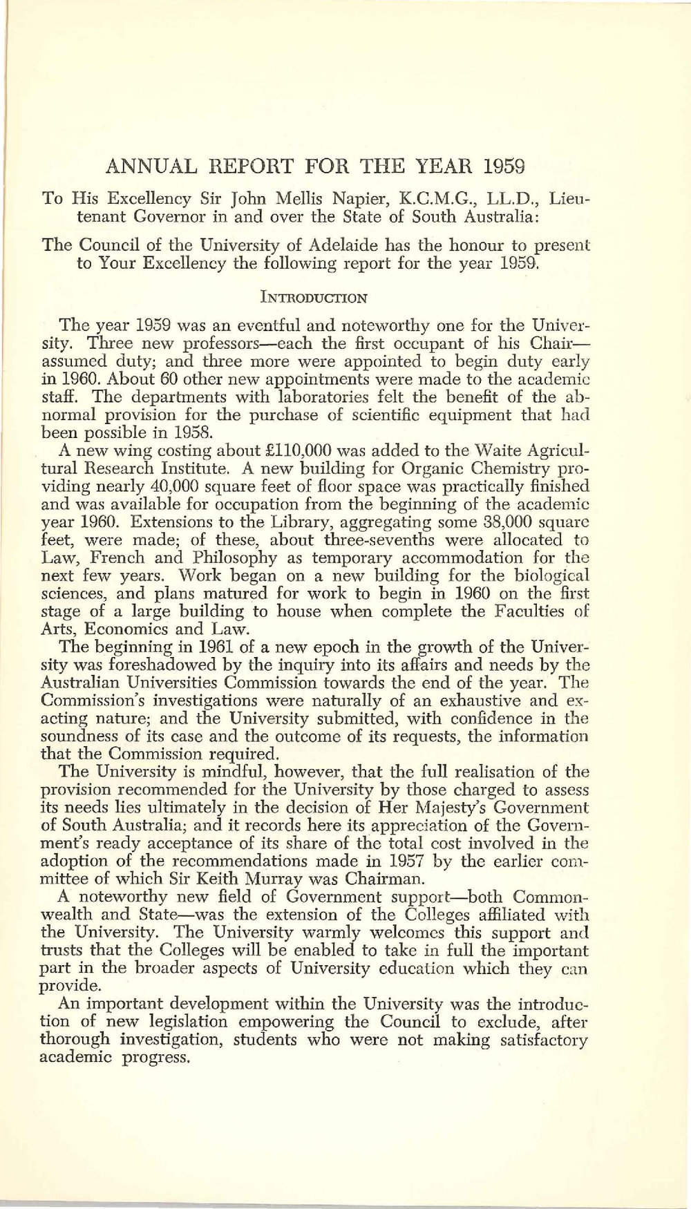 1959 University of Adelaide Annual Report