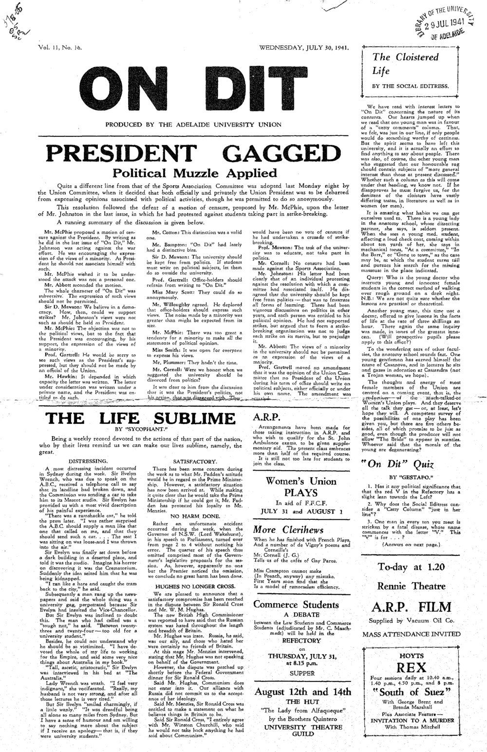 On Dit. Volume 11, Issue 16