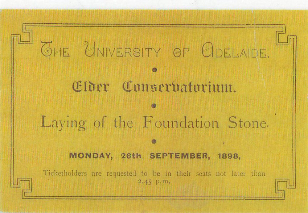 Ticket to the Laying of the Foundation Stone of Elder Conservatorium, 1898