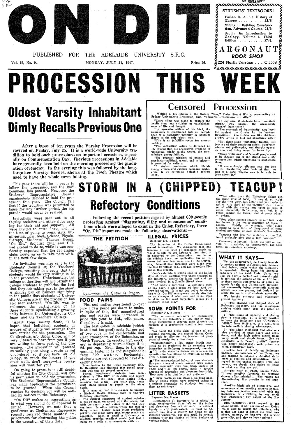 On Dit. Volume 15, Issue 9