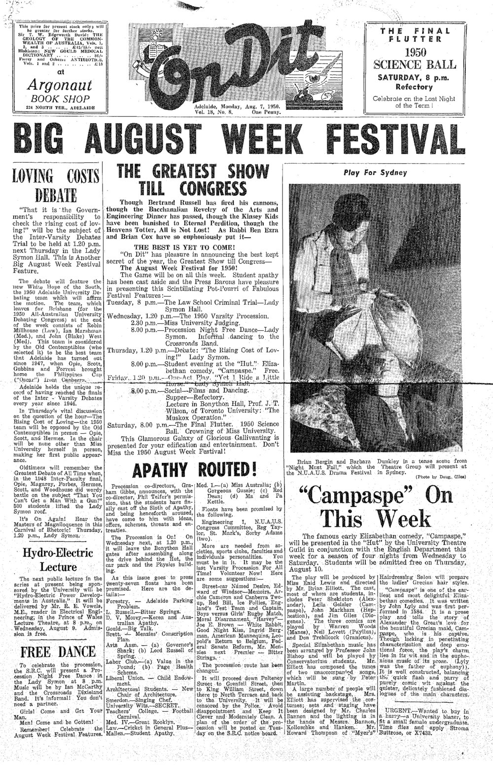 On Dit. Volume 18, Issue 8