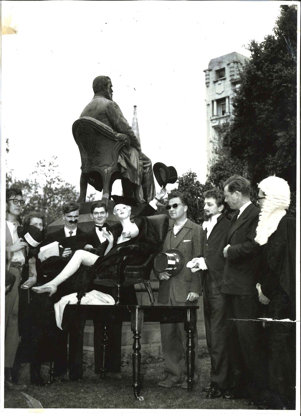 PROSH Students Behind Hughes Statue, c1950