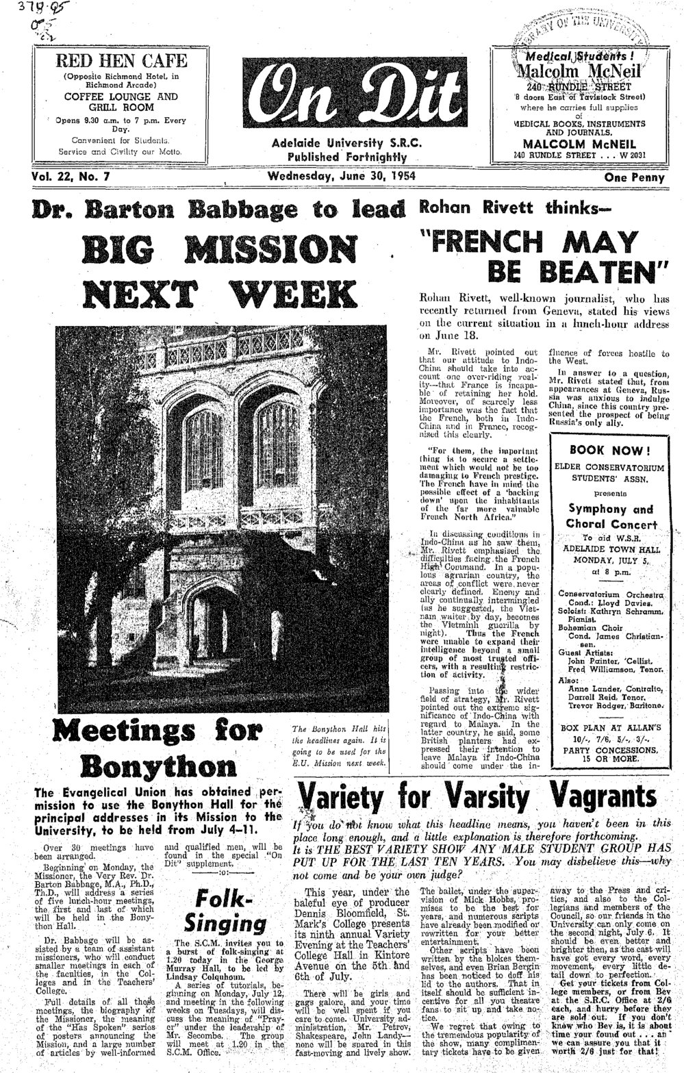 On Dit. Volume 22, Issue 7