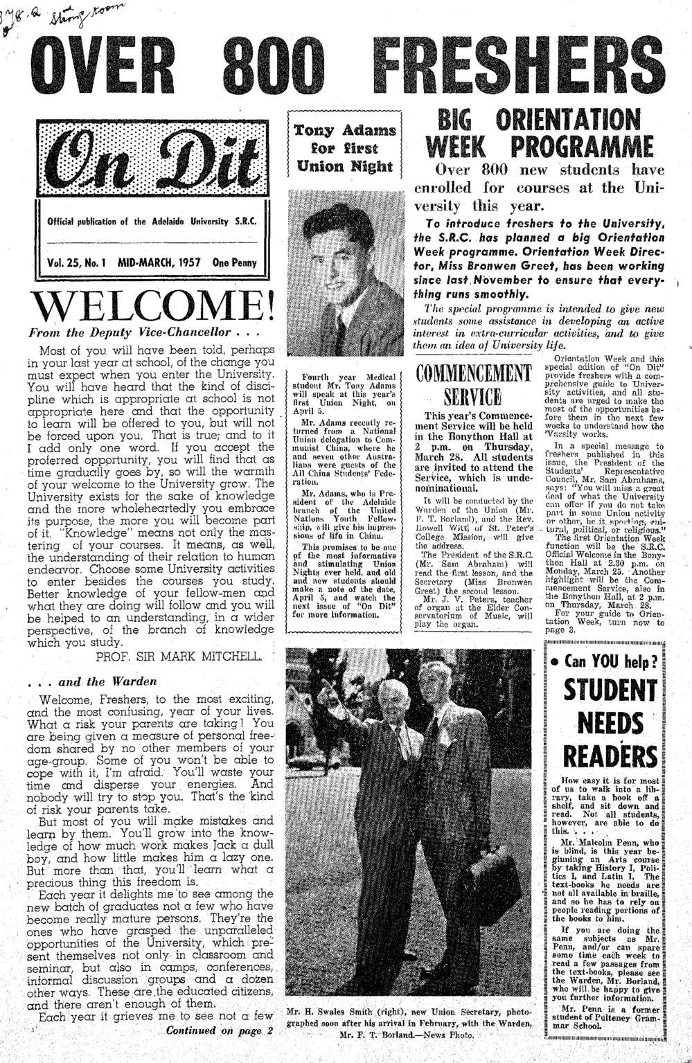 On Dit. Volume 25, Issue 1