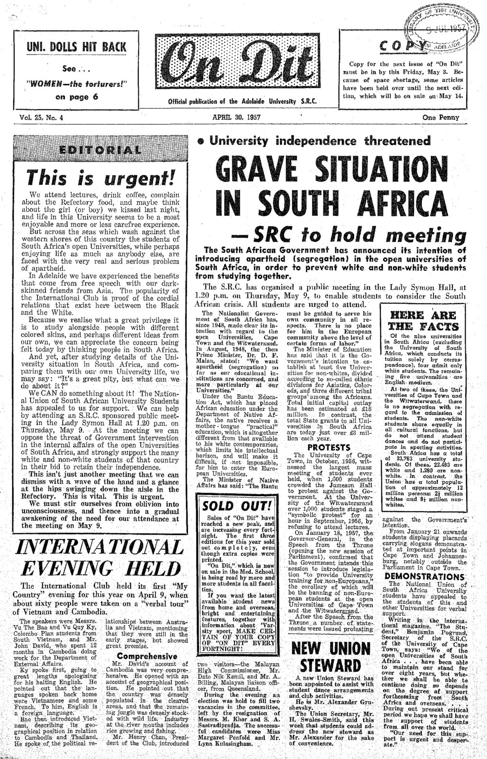 On Dit. Volume 25, Issue 4