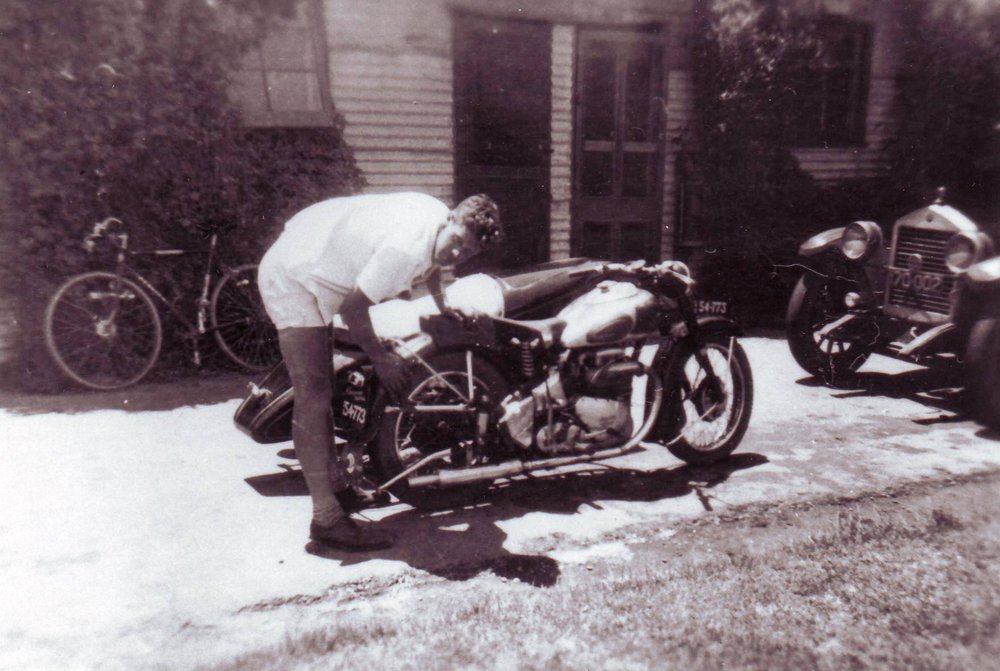Malcolm Wright and Motorcycle, 1954