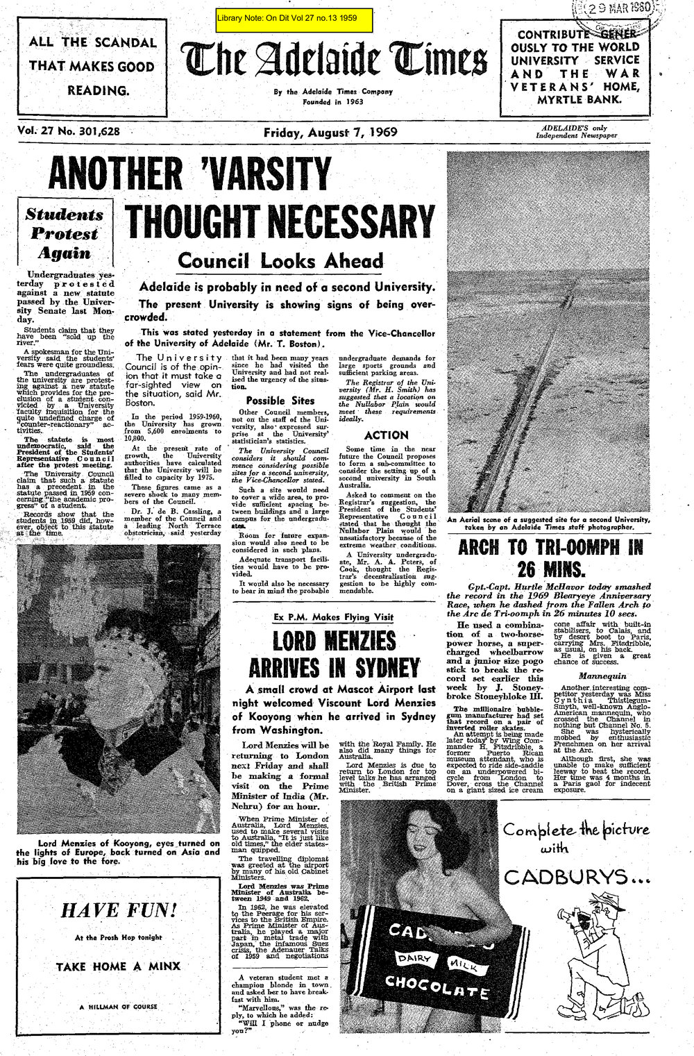 On Dit. Volume 27, Issue 13