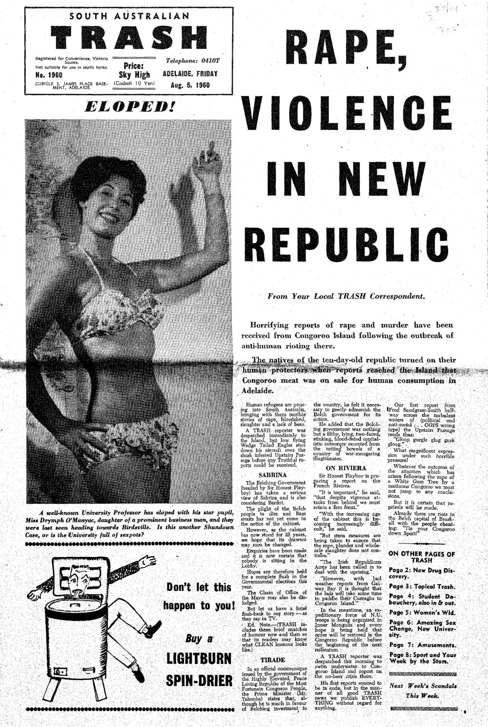 On Dit. Volume 28, South Australian Trash.