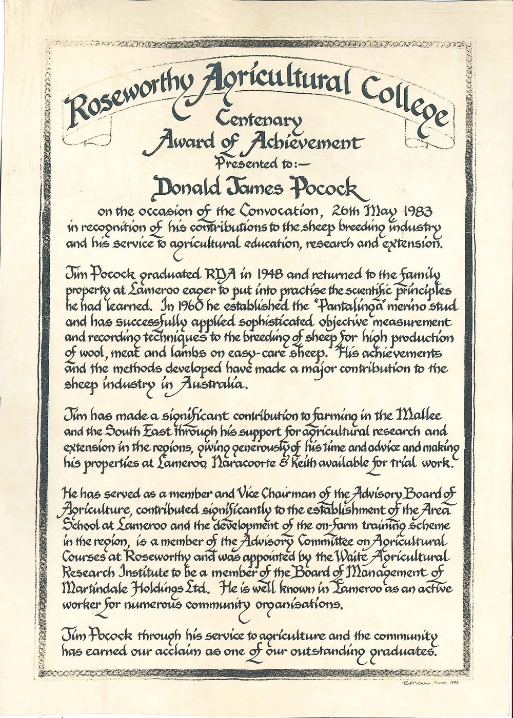 Donald James Pocock, 1983