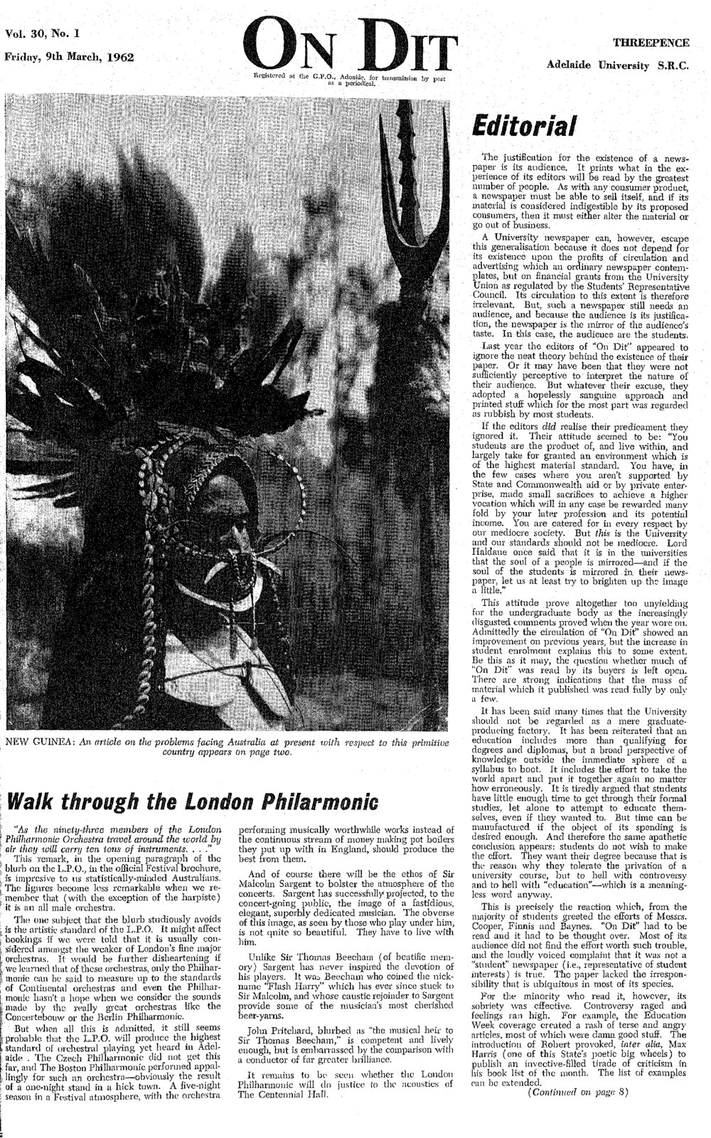 On Dit. Volume 30, Issue 1