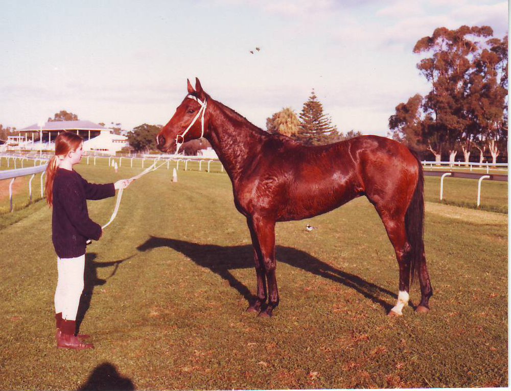 Student and Racehorse at Victoria Park Racecourse, 1980