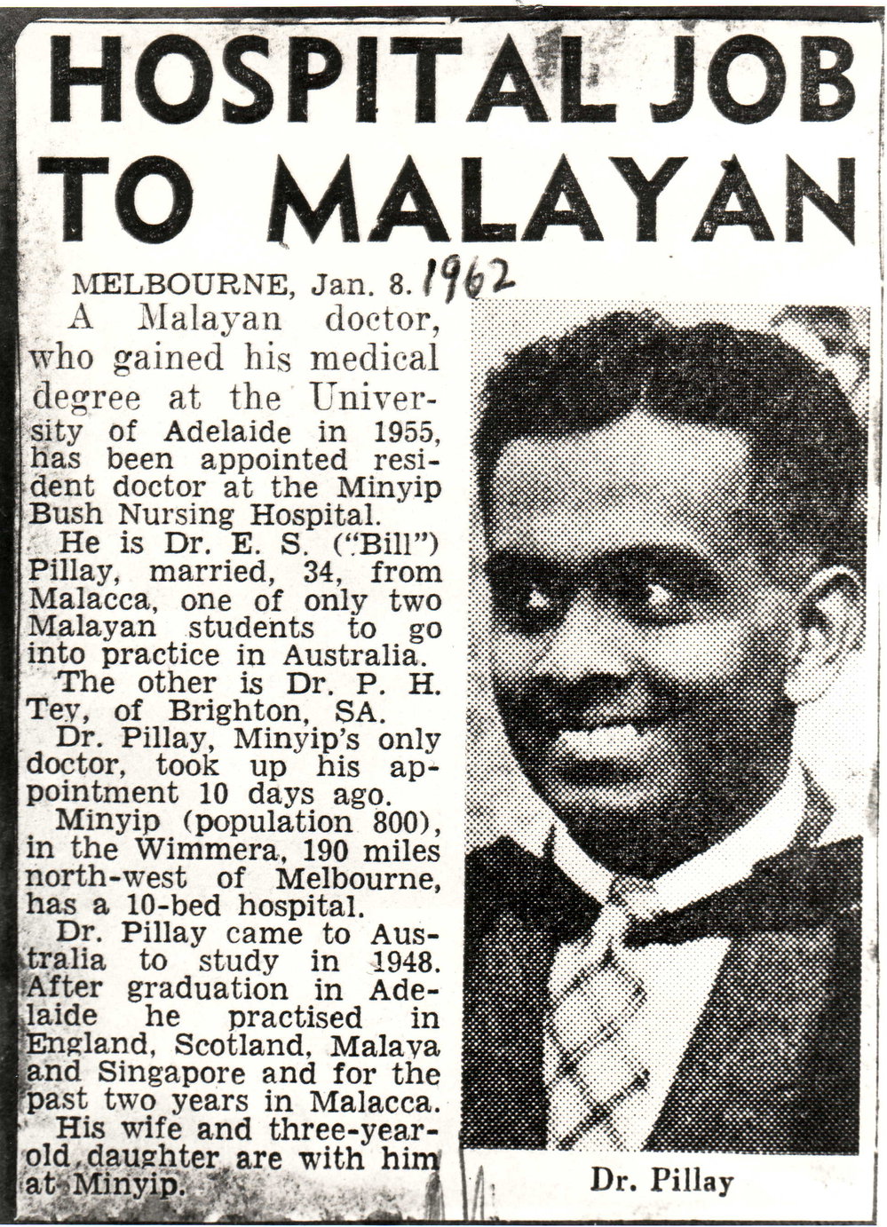Dr E S Pillay, 1962
