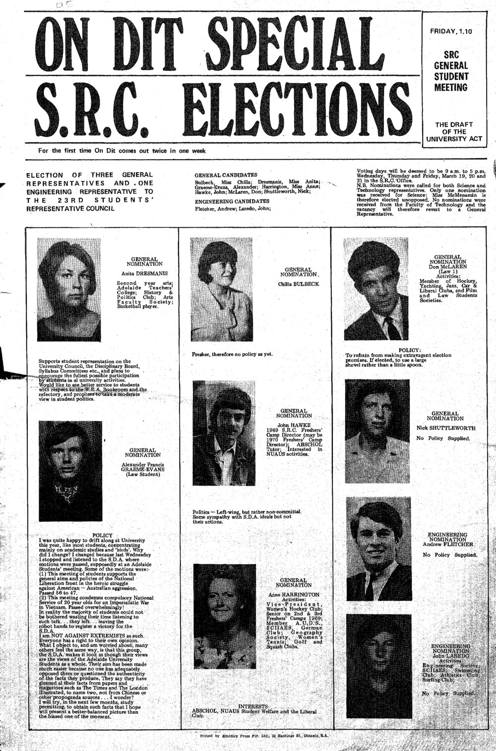 On Dit. Volume 37, Special Edition - S.R.C. Elections