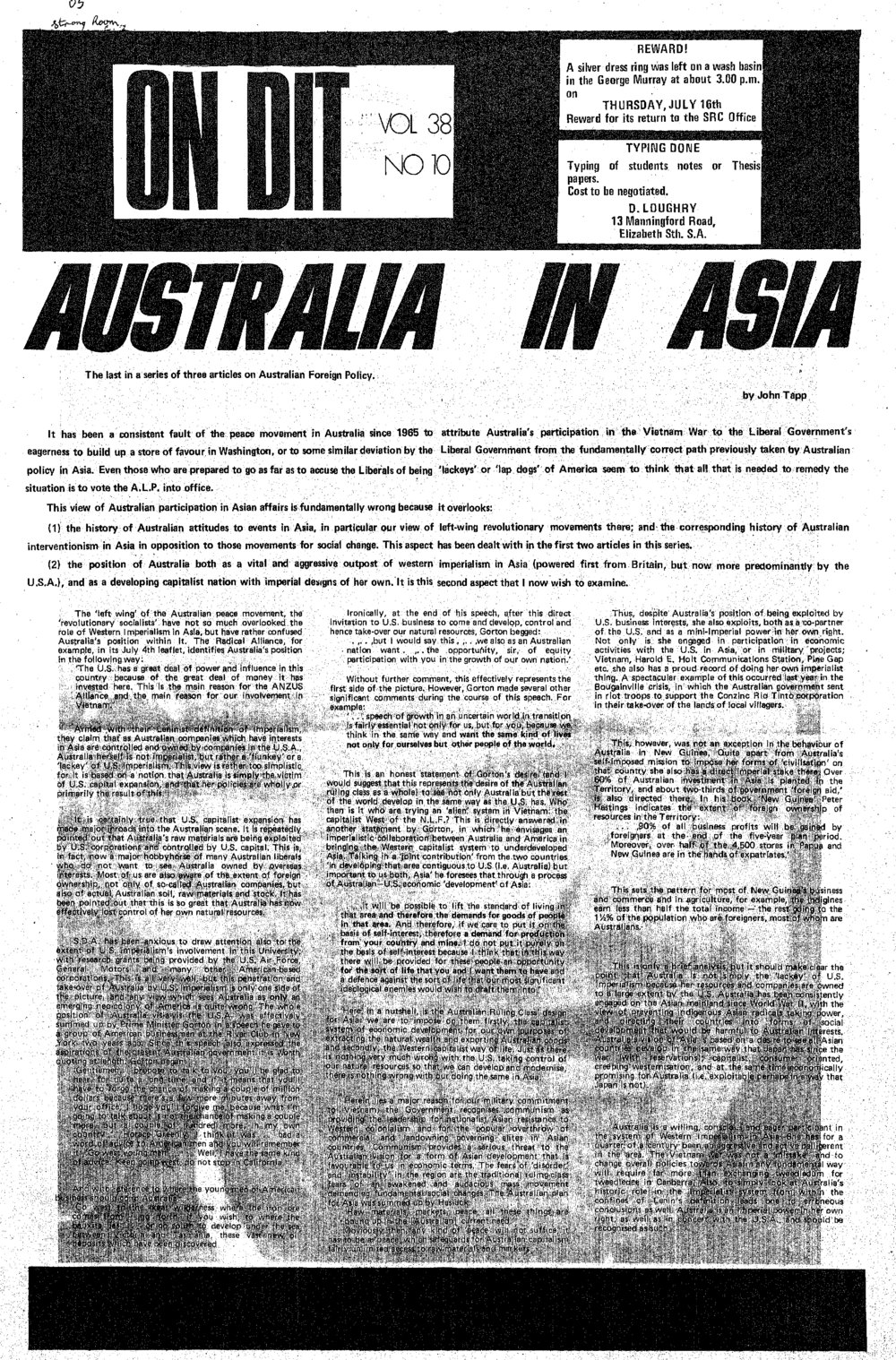 On Dit. Volume 38, Issue 10