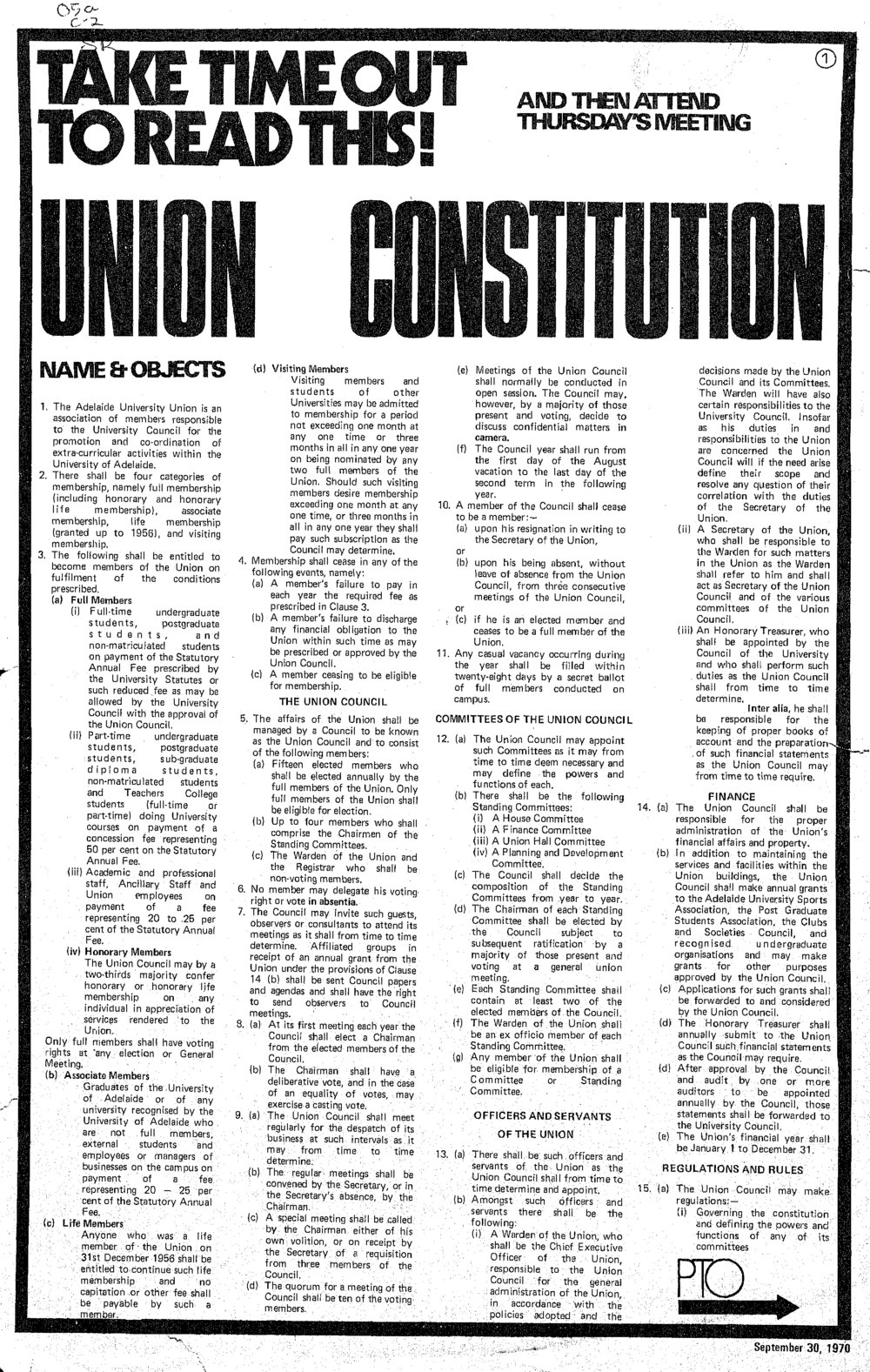 On Dit. Volume 37, Union Constitution