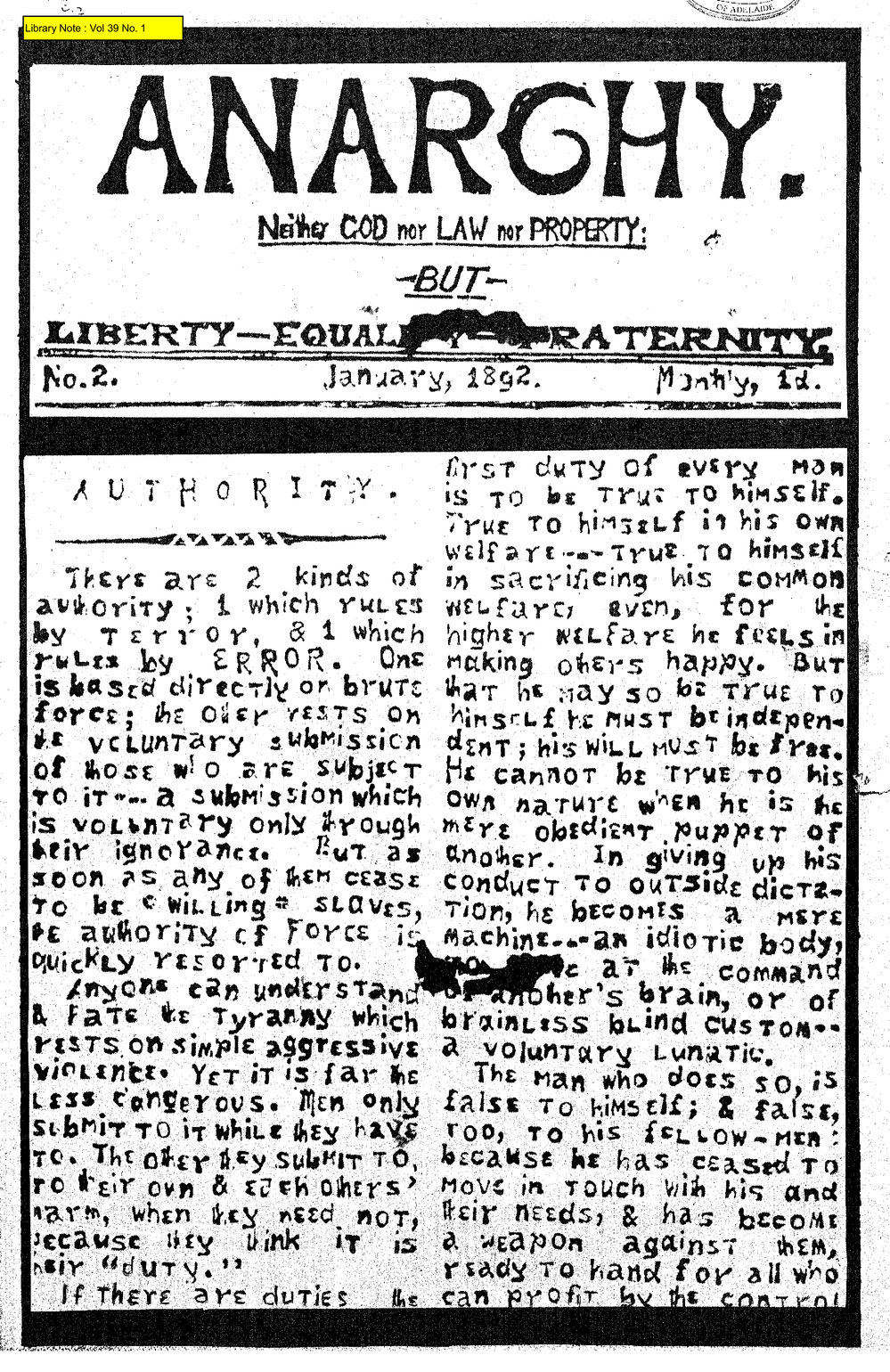 On Dit. Volume 39, Issue 1