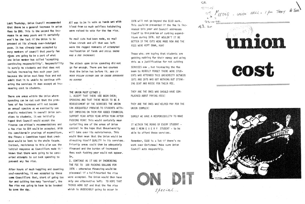 On Dit. Volume 43, Special Edition - Union Fees