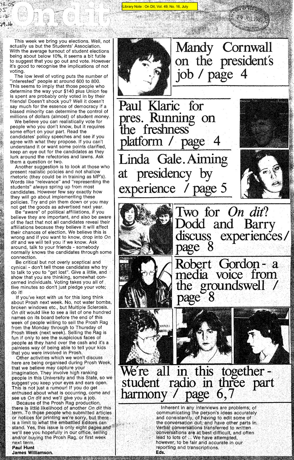 On Dit. Volume 49, Issue 16
