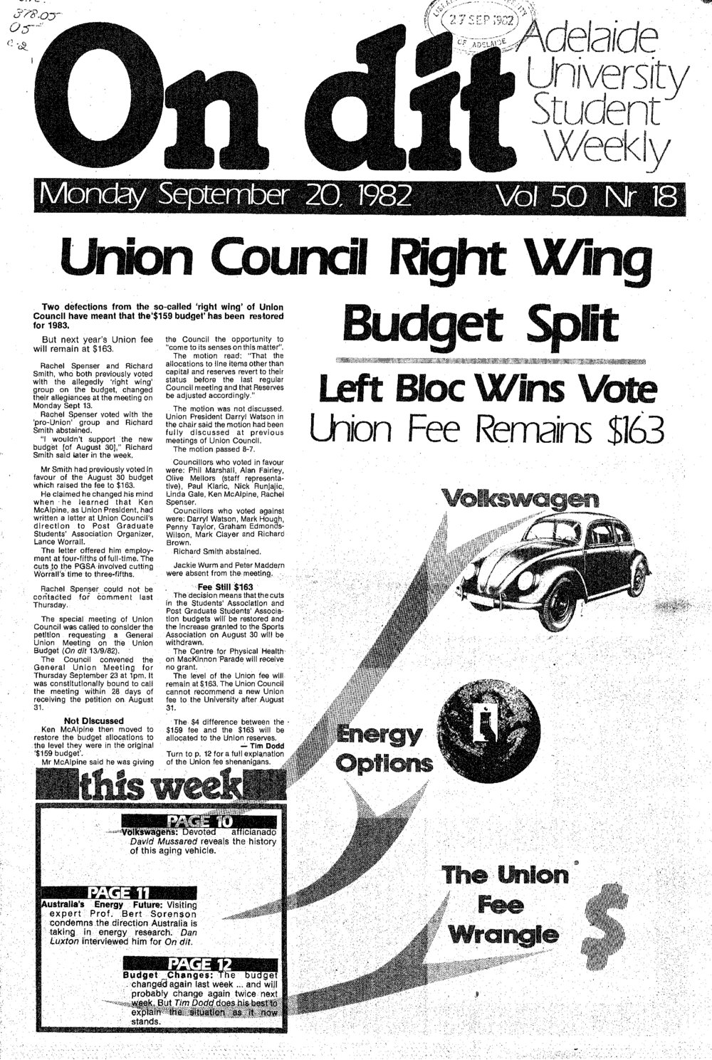 On Dit. Volume 50, Issue 18