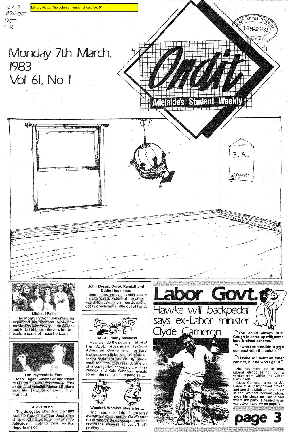 On Dit. Volume 51, Issue 1