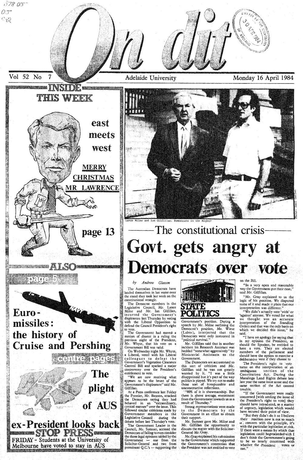 On Dit. Volume 52, Issue 7