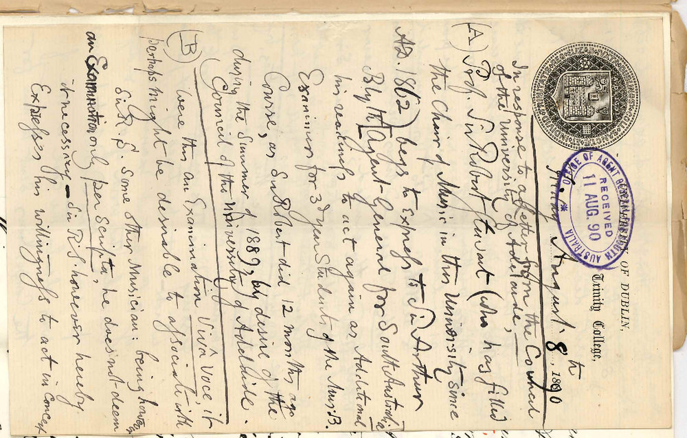 Agent General - London - Sir Robert Stewart will act as Examiner for Music of Bachelor Compositions