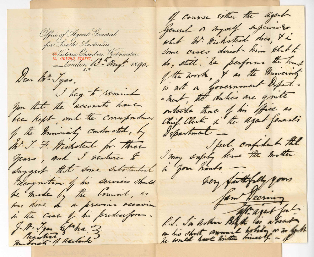 Acting Agent General - London - Suggesting remuneration to Mr Wicksteed for conducting University work in Agent Generals office