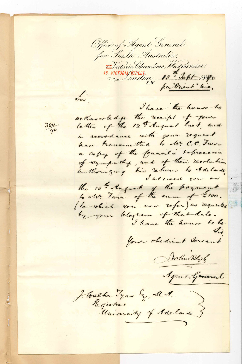 Agent General - London - Resolution of Council concerning C Colendge Farr