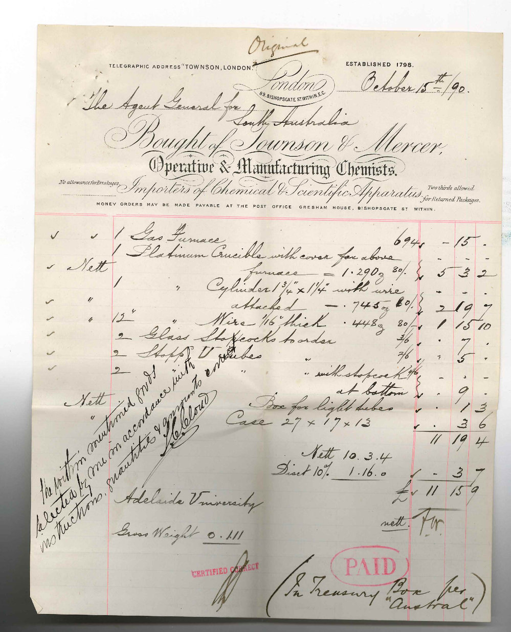 Agent General - London - Apparatus through T C Cloud