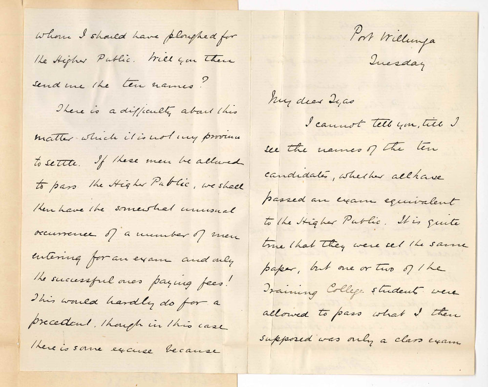 Professor William Henry Bragg - Port Willunga - Concerning Training College Students and pass in Physics for Higher Public Examination