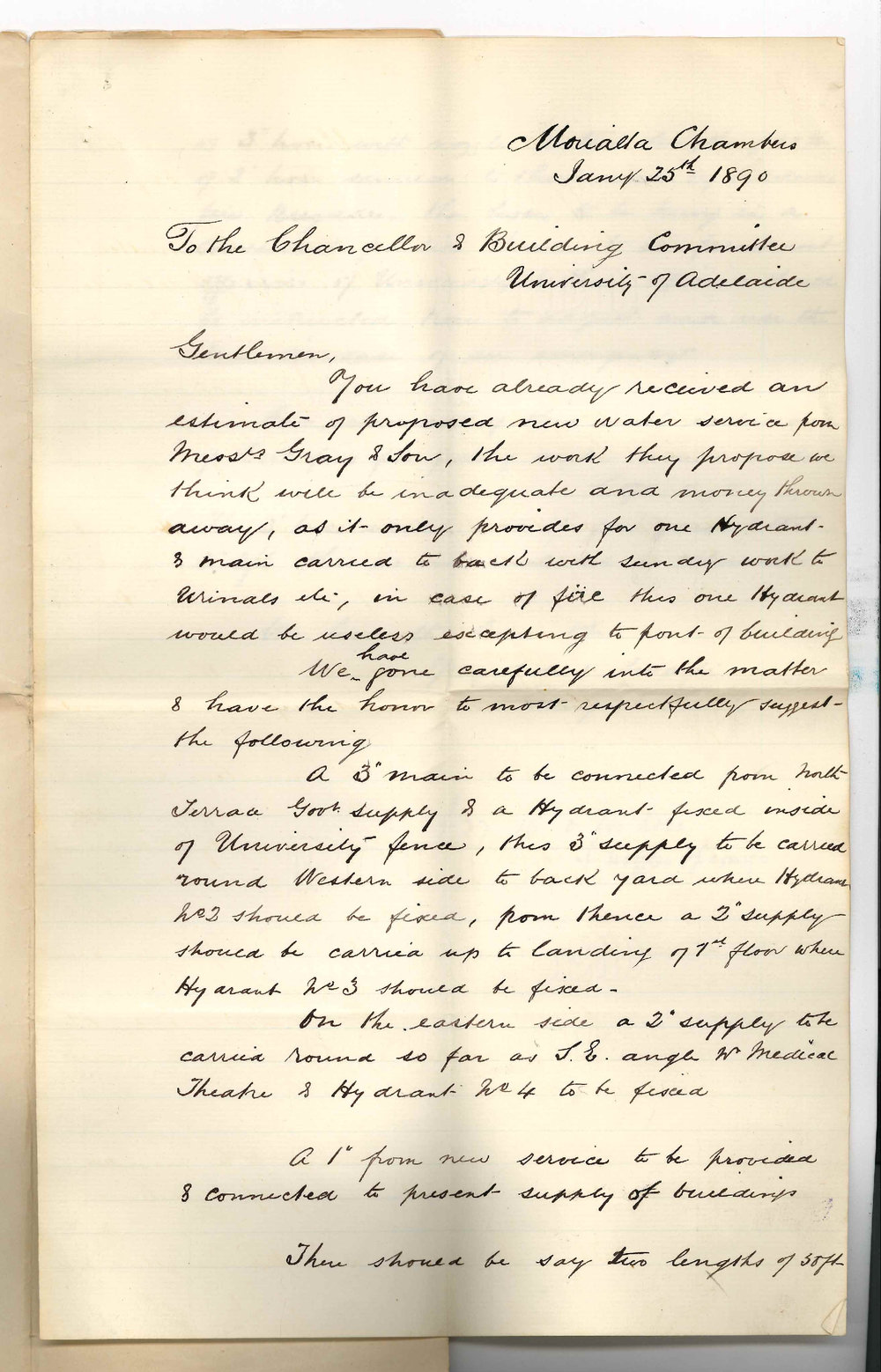 John Grainger and Frank Naish - Adelaide - Report re new water service for University