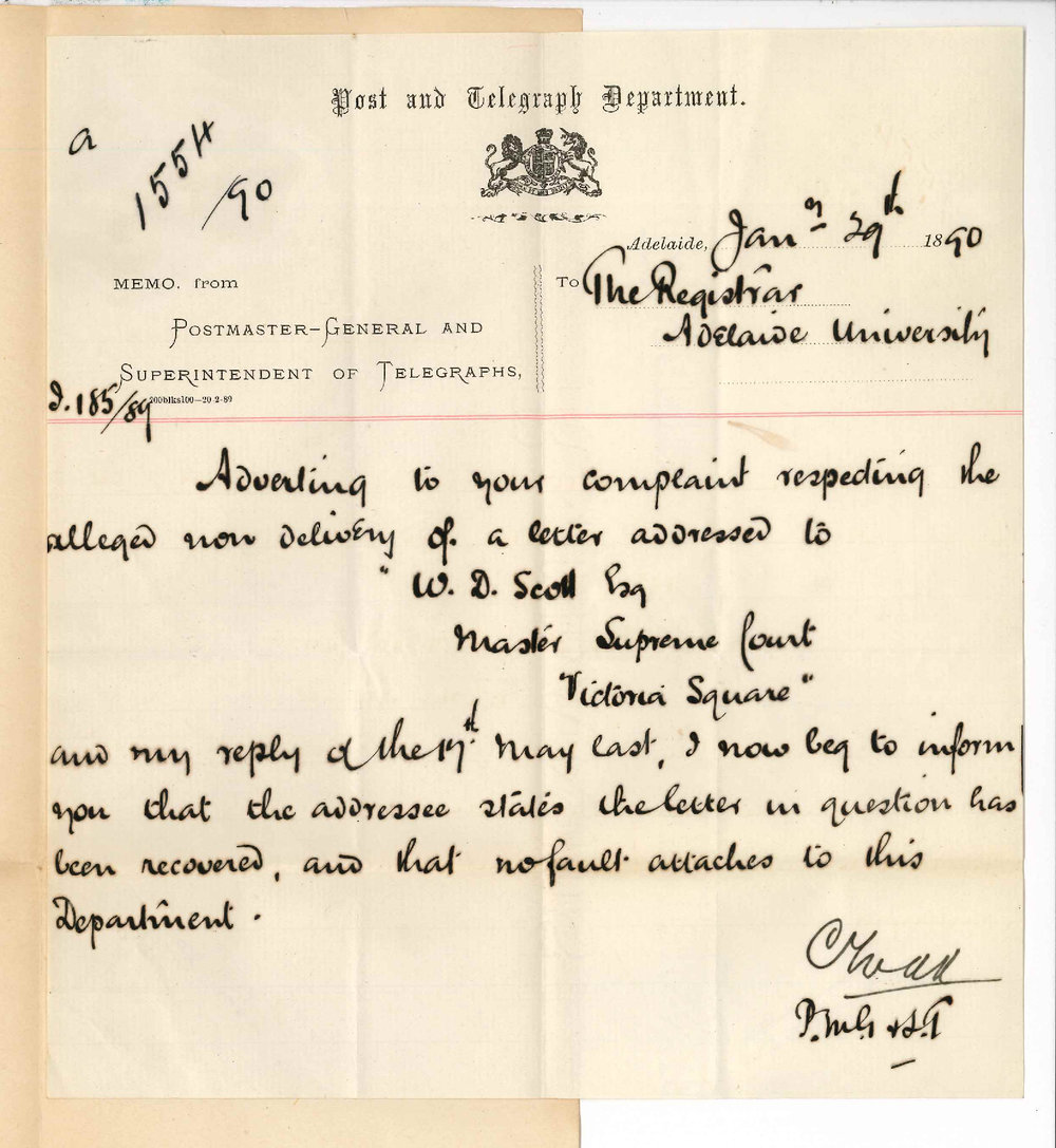 Charles Todd - Postmaster General - Concerning missing letter to Master of Supreme Court