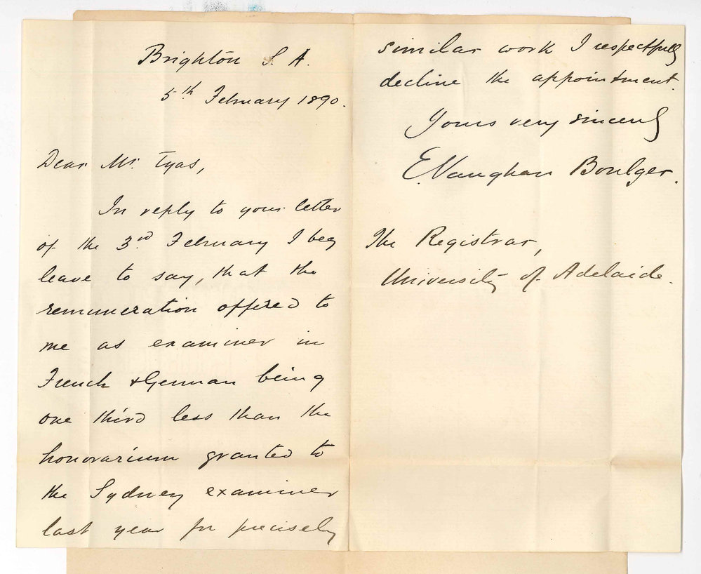 Professor Edward Vaughan Boulger - Brighton - Declines to examine in French and German for Senior and Scholarship Examinations