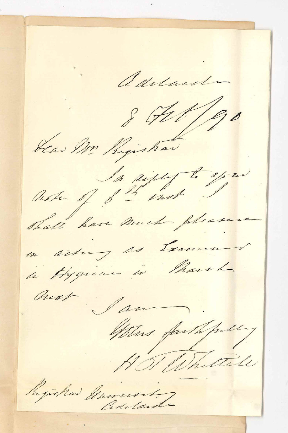 Dr Horatio Thomas Whittell - Adelaide - Will act as Examiner in Hygiene