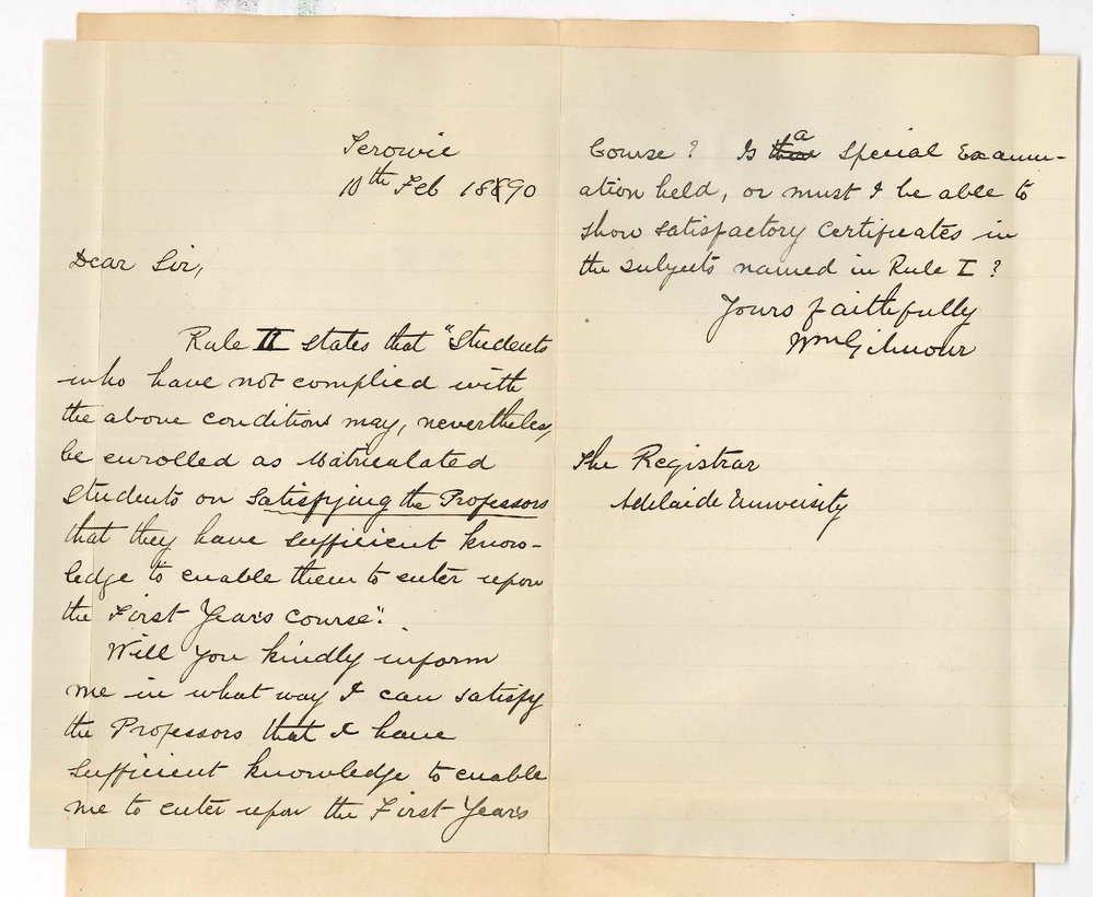 Reverend William Gilmour - Terowie - BA course and Entrance Examination