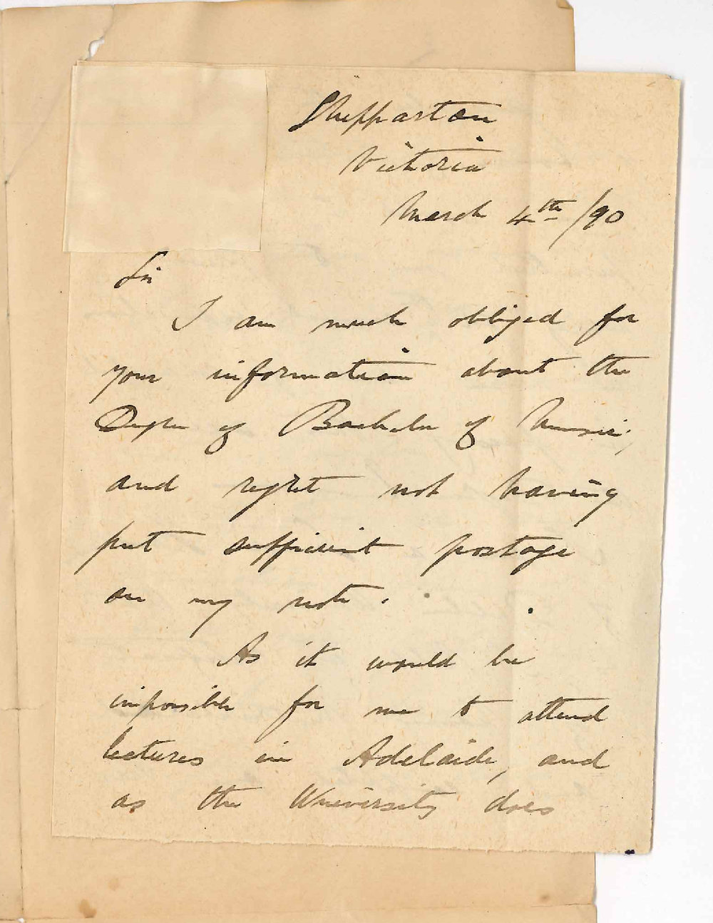 J Alfred Johnstone - Victoria - Bachelor of Music Course and exemption from lectures