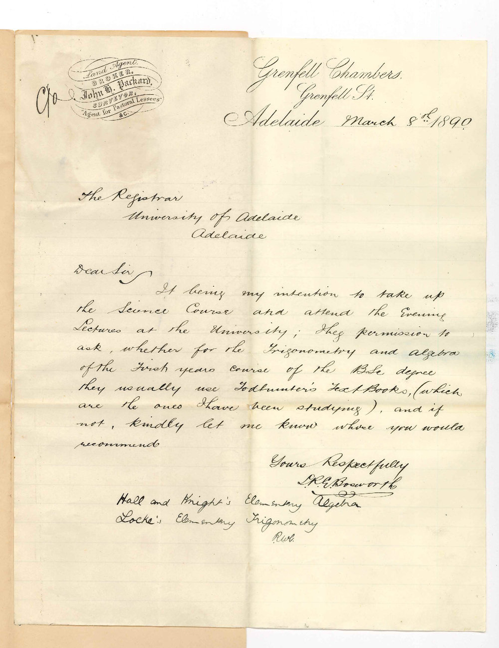 Leslie R E Bosworth - Adelaide - Text book for Algebra and Trigonometry