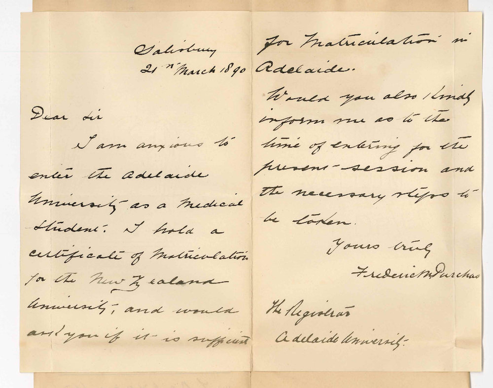 Frederick Maurice Purchas - Salisbury - Entry to MB Course - New Zealand matriculation certificate