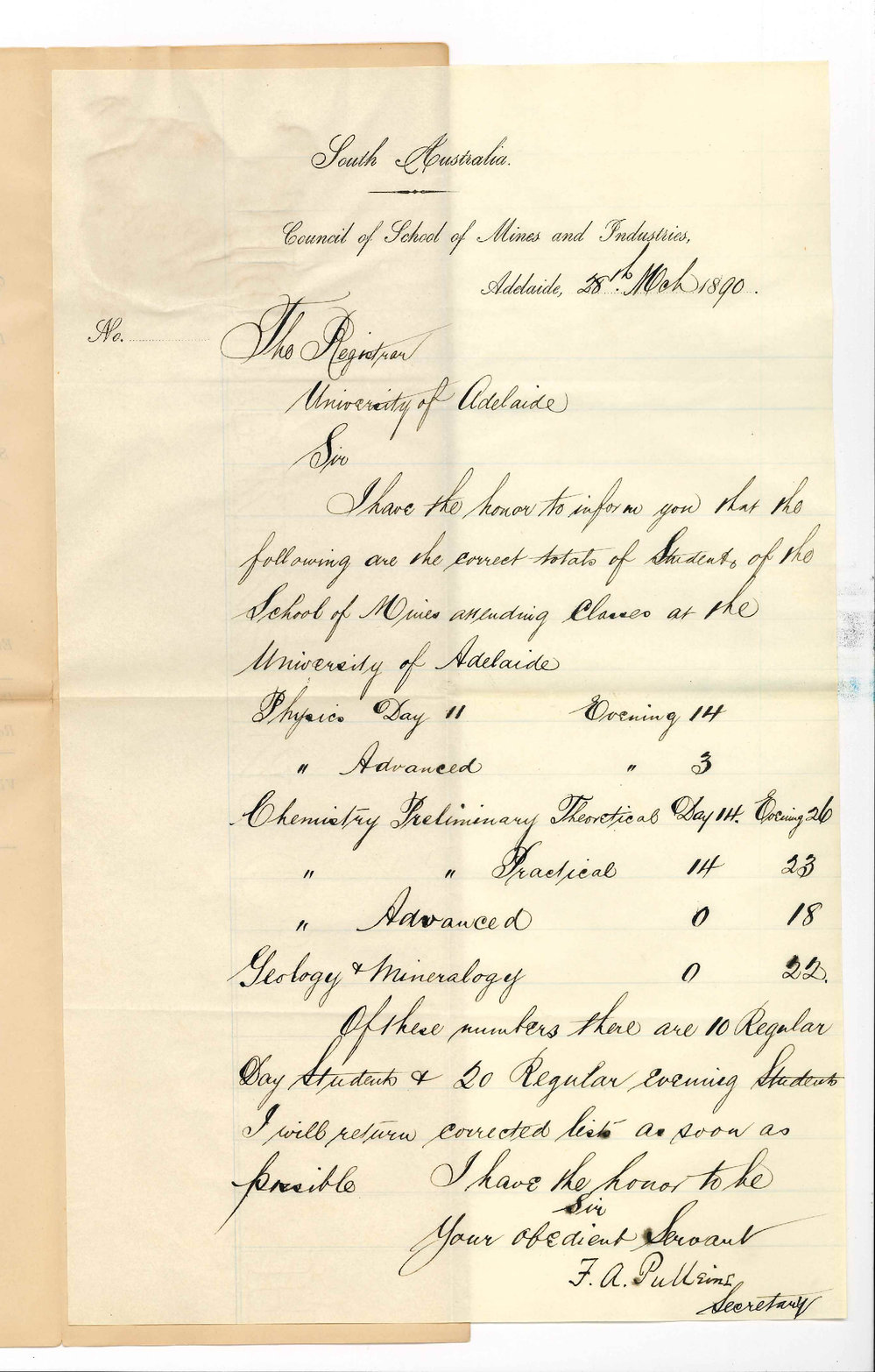 Frederick Arthur Pulleine - School of Mines - Total number of Students attending University
