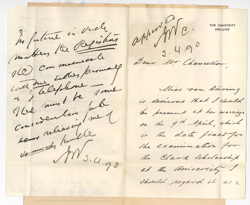 Professor Edward Vaughan Boulger - To the Chancellor - Alteration in date of JH Clark Scholarship Examination