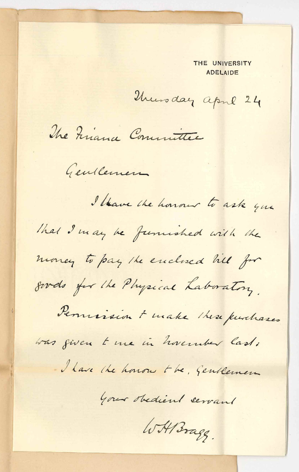 Professor William Bragg - The University - Asking for payment of account with Smith and Sons London &pound;6-6-2
