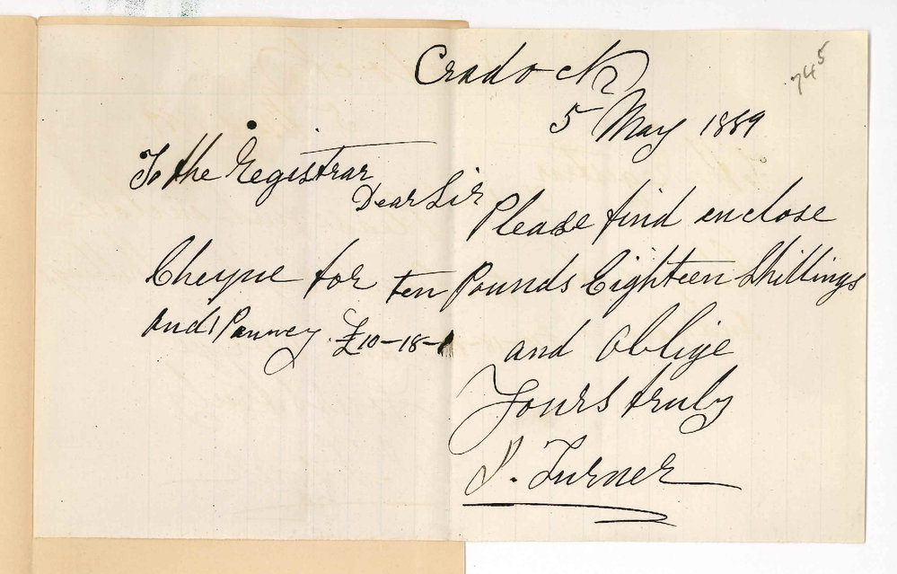 Joseph Turner - Cradock - Payment of rent