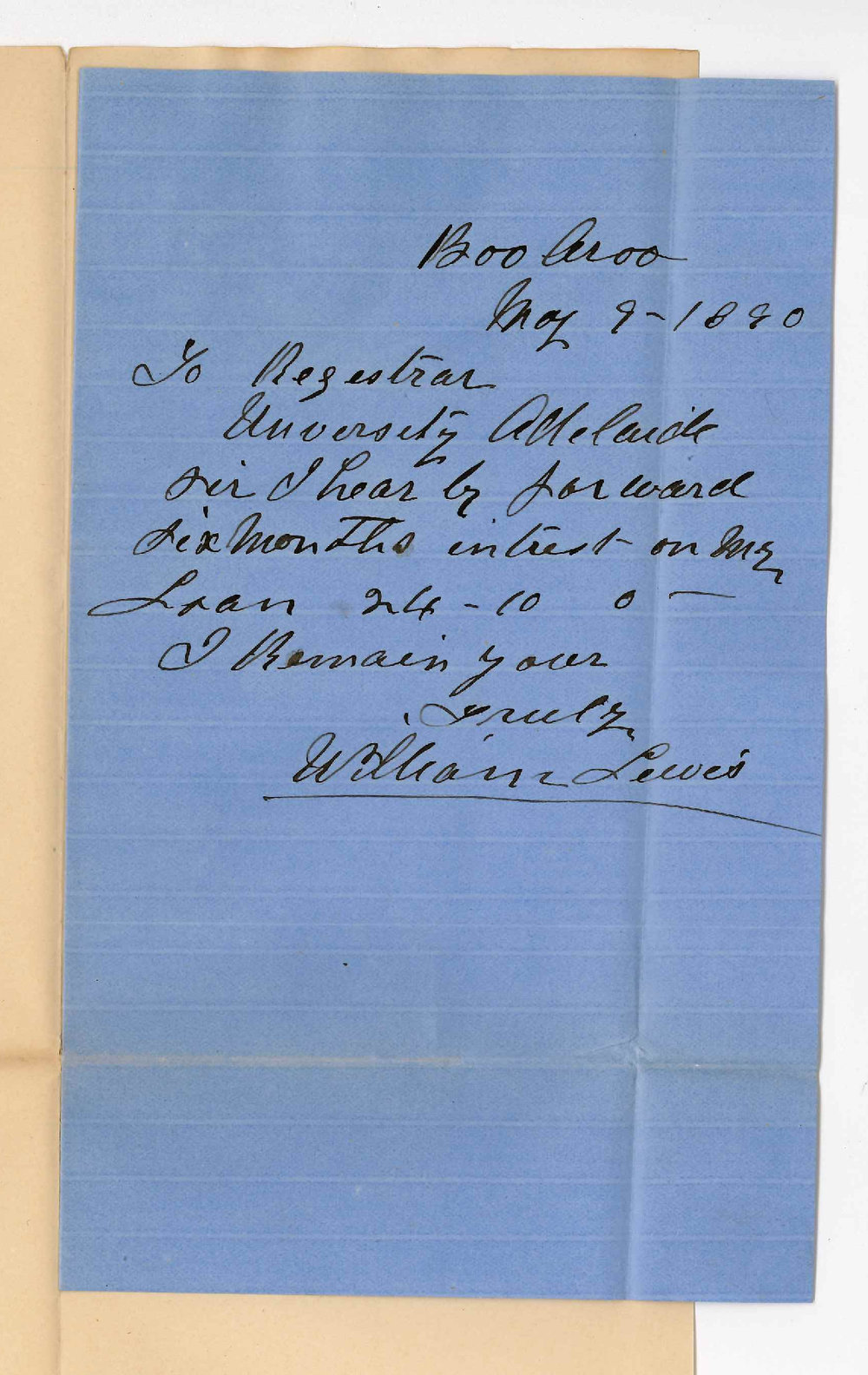 William Lewis - Booleroo - Payment of half years Interest