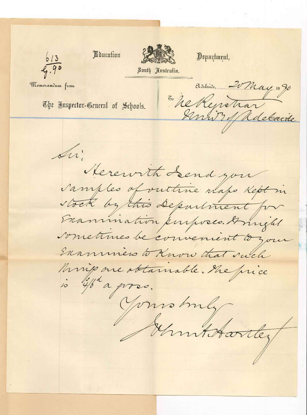 John Anderson Hartley - Inspector General of Schools - Adelaide - Outline maps for Examination purposes