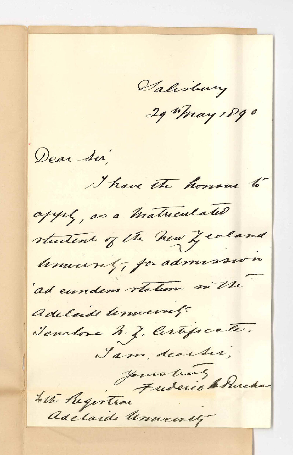 Frederick Maurice Purchas - Salisbury - Admission ad eundem statum re Matriculation