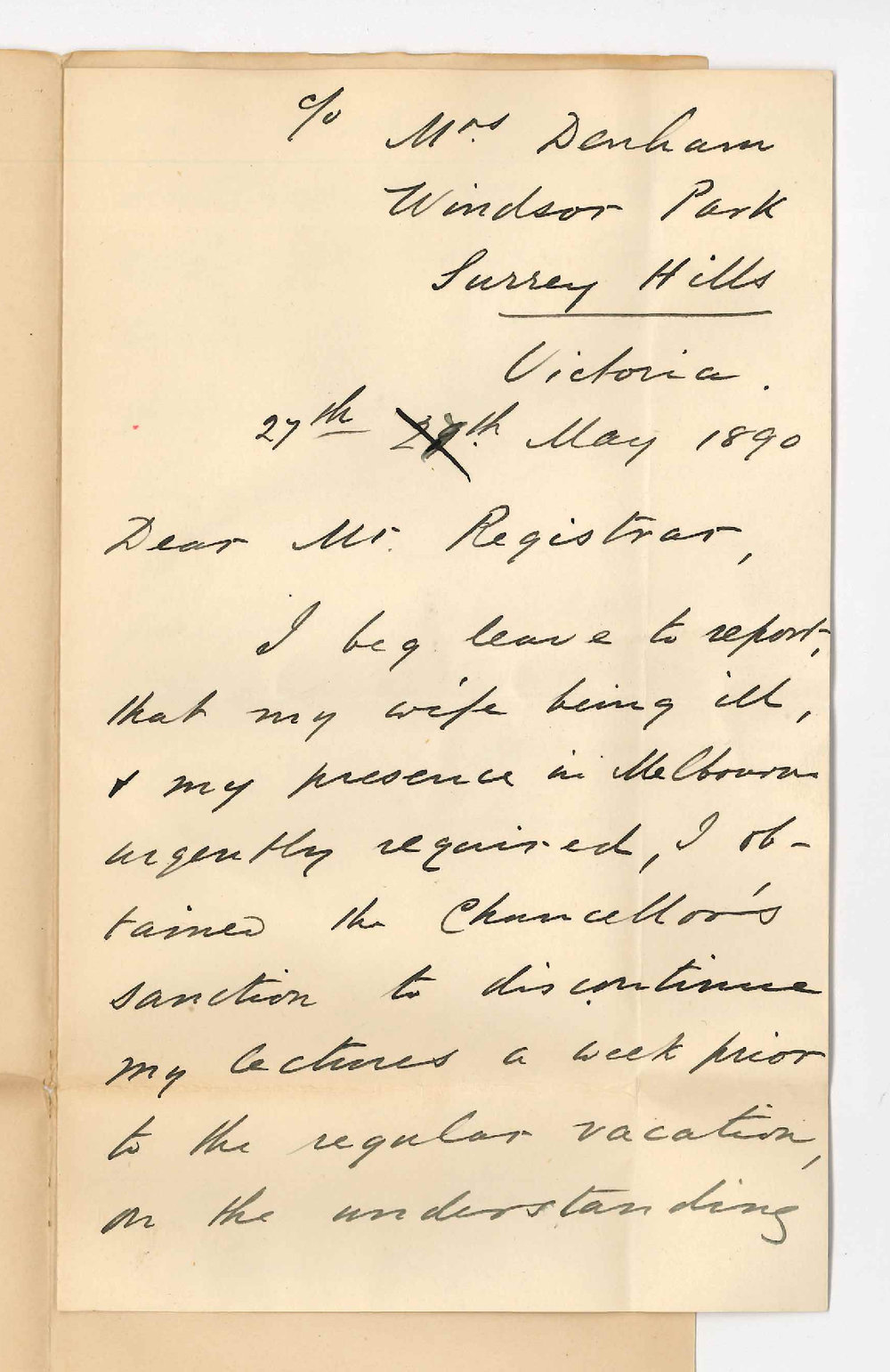 Professor Edward Vaughan Boulger - Melbourne - Leave of absence