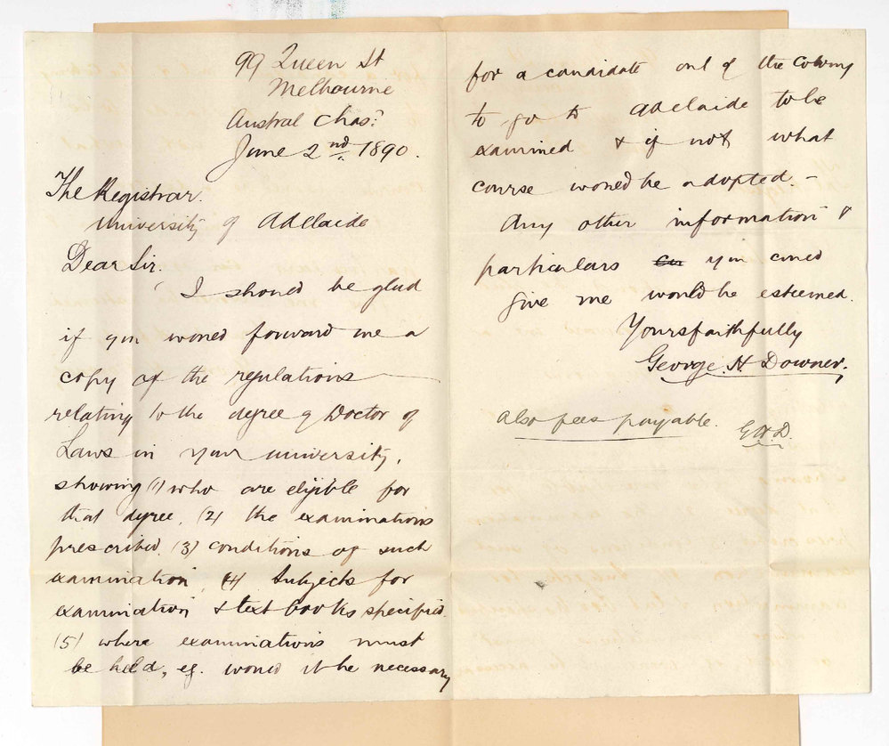 George H Downer - Victoria - Information concerning LLD degree