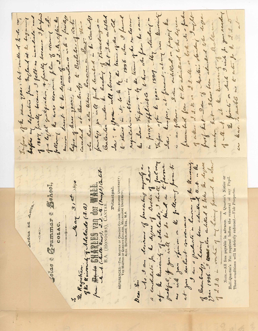 C W van der Wall - Victoria - Admission to examination for LLD degree