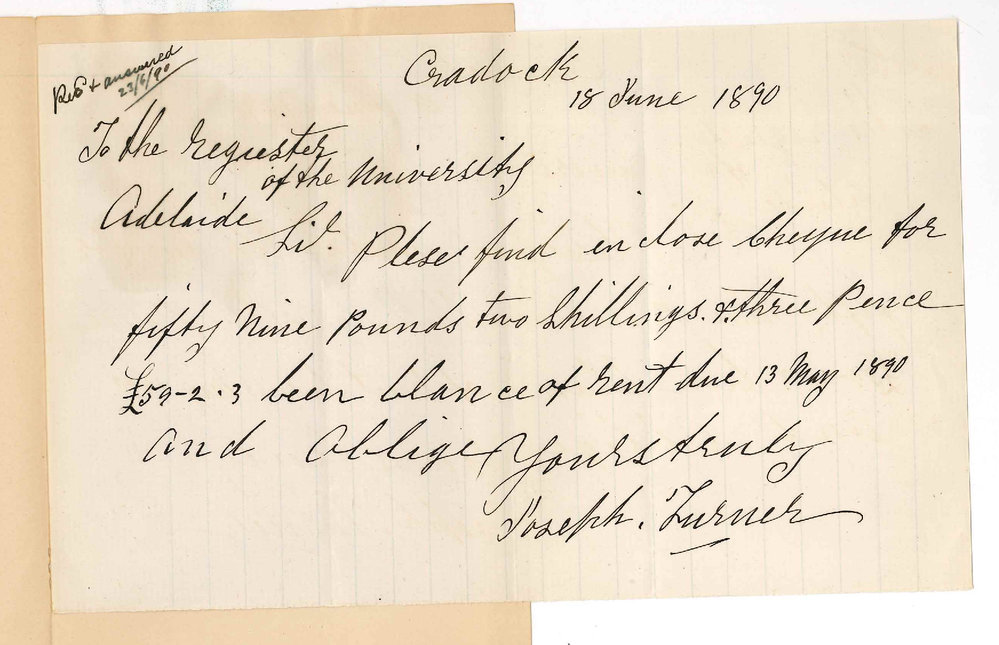 Joseph Turner - Wirreanda - Payment of rent